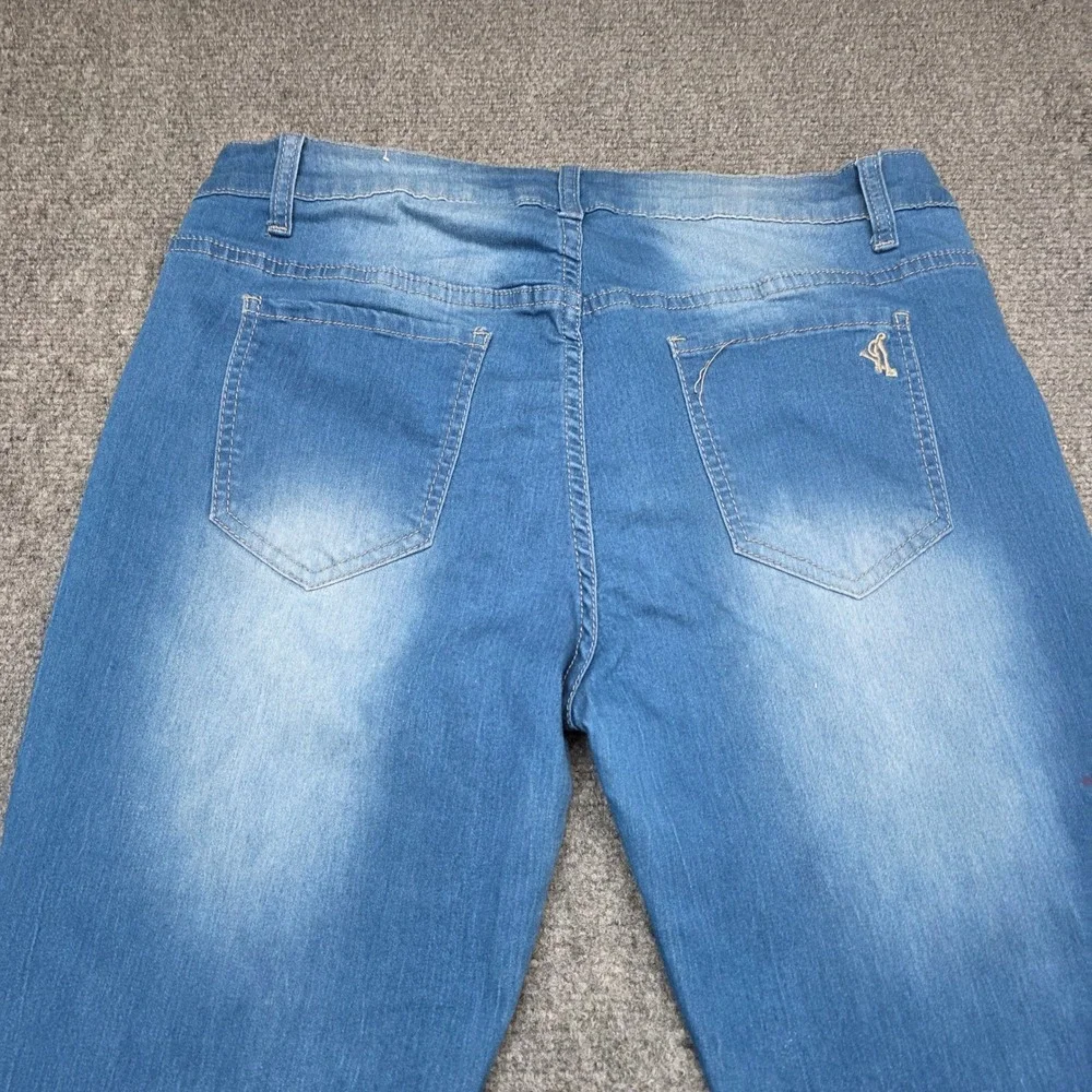 VIP Jeans Womens 13/31 Distressed Flare Bell Bottom Blue Denim Stretch Mid‎ Rise